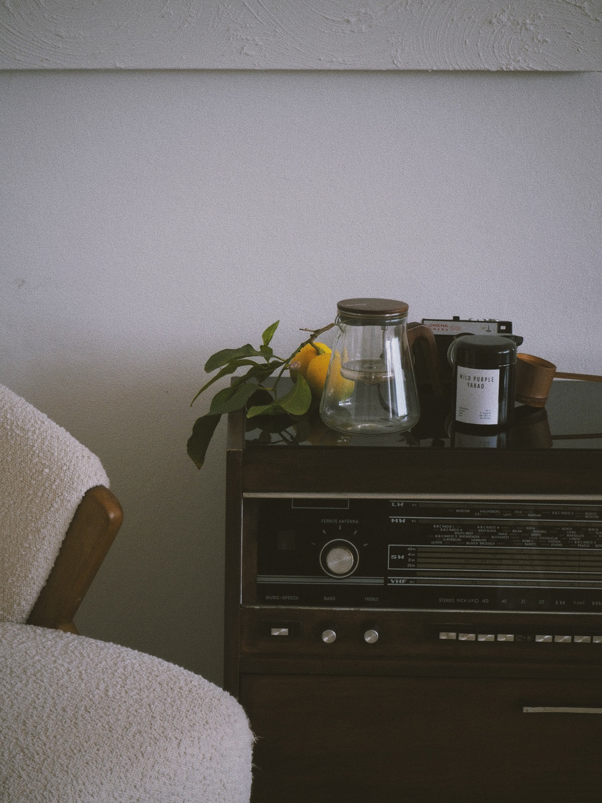 Tea objects on a vintage cabinet