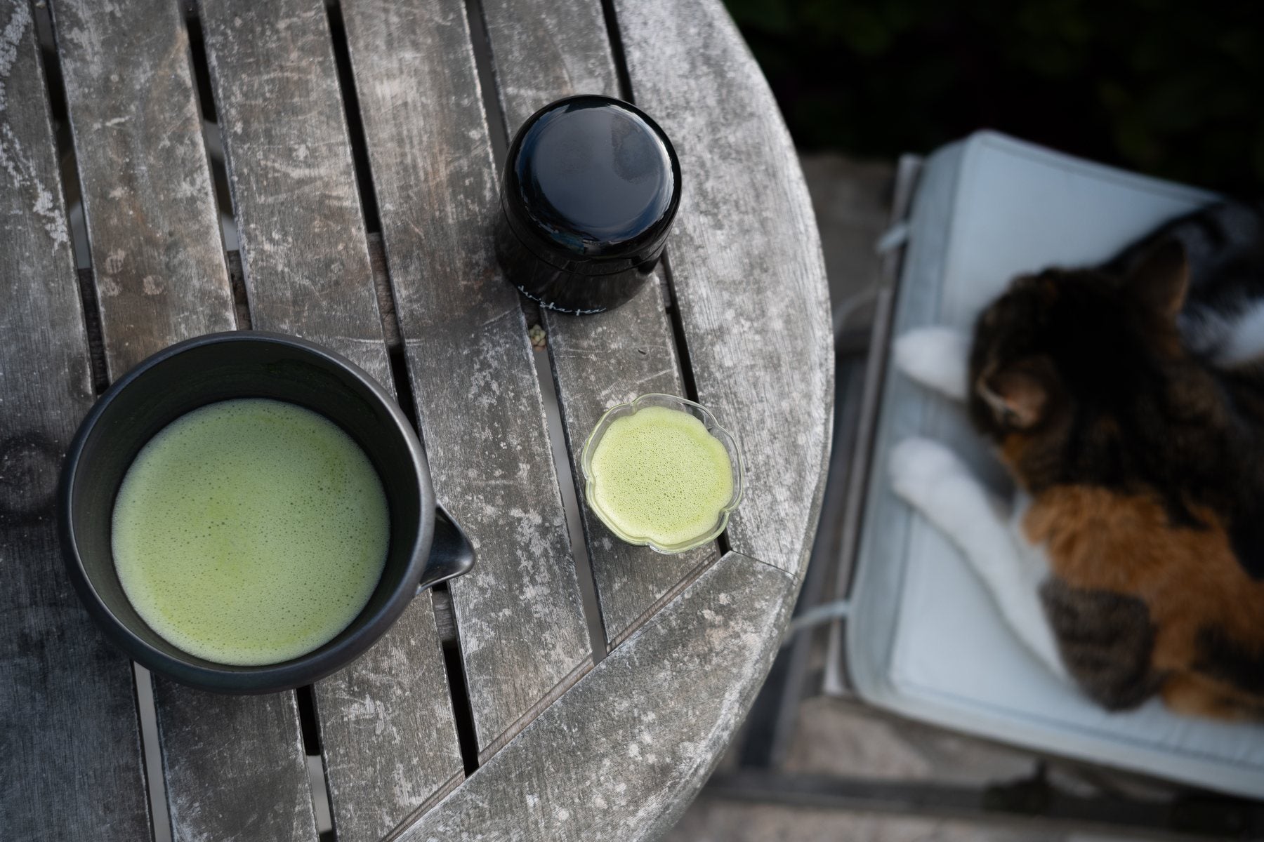 Tea and matcha on a garden table